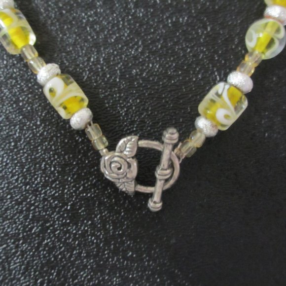 Handmade Yellow Bead Necklace with Silver Accents - Picture 2 of 2